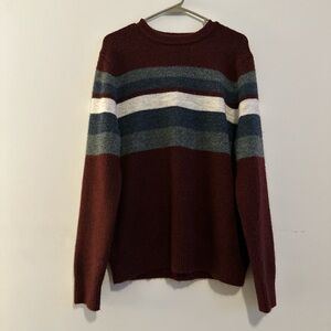 Goodfellow & Co Men's Maroon and Striped Crewneck Sweater